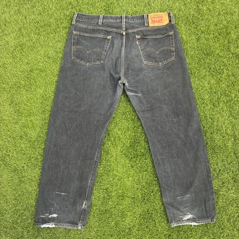 Levis 501 Original Fit Jeans Mens 38x28 Faded Black Straight Leg Classic Work